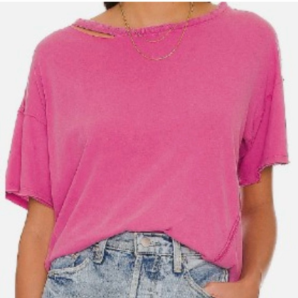 Free People Dani pink distressed tee shirt